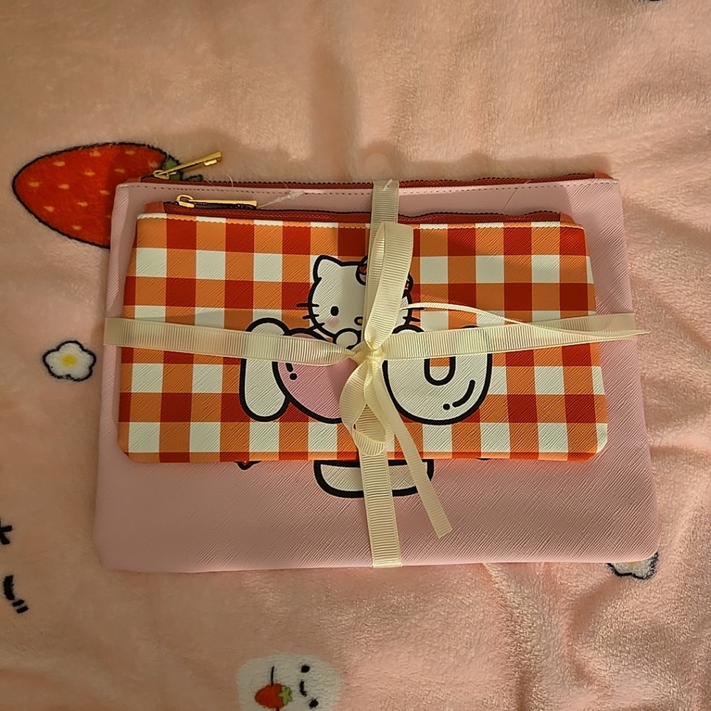 Cute Pink and Red Checkered Hello Kitty Pouch